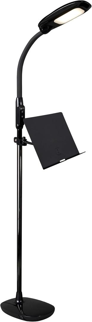 Ottlite LED Floor Lamp with USB Charging Port & Tablet Stand - ClearSun LED Technology - 4 Brightness Settings & 3 Color Temperature Modes - Touch Activated Controls, for Home, Reading & Dorms (Black)