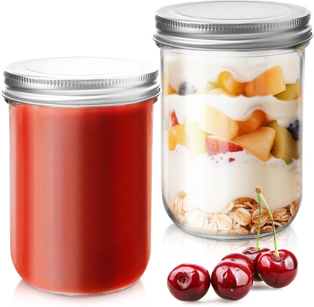 Showvigor 2 Pack 16oz Wide Mouth Jars- Glass Canning Jars with Airtight Lids for Jam, Honey, Jelly, Meal Prep, Overnight Oats, Salad, Yogurt, Wedding Favors & Food Preserving