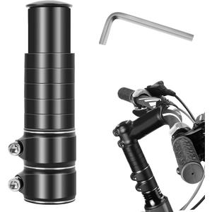 Bike Stem Riser Adjustable Bicycle Handlebar Extender Increases Bar Height Up to 5.3" for Most Bicycle Road Bike, MTB, BMX, Cycling (1-1/8" Black)