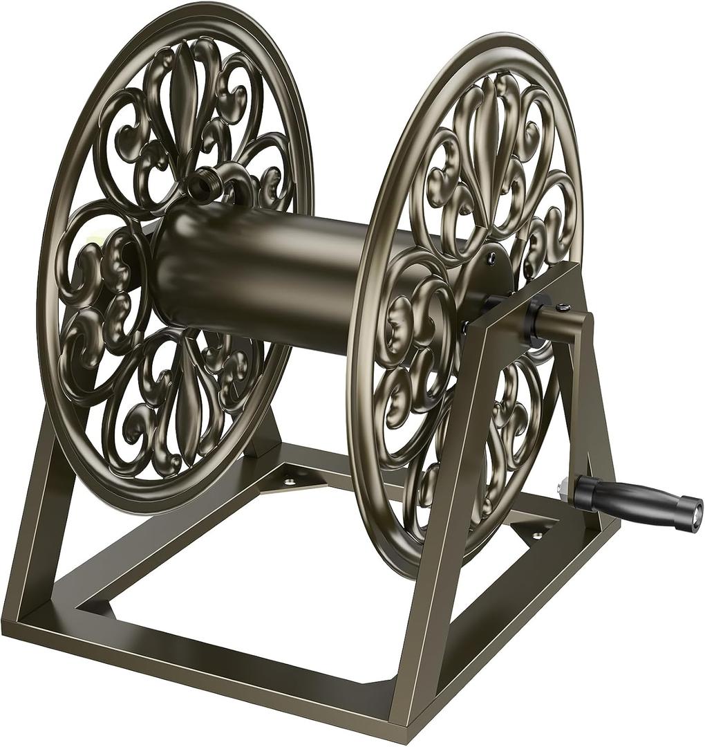 GOFORWILD Garden Wall/Floor Mount Hose Reel, Decorative Hose Reel, Garden Heavy-Duty Water Hose Holder Winder, Holds 200-Feet of 5/8-Inch Hose