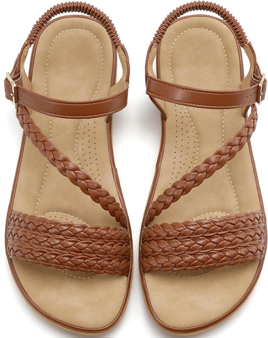 Aomigoct Dressy Womens Sandals Summer: Comfortable Strappy Flats Sandals Women - Casual Walking Woman Shoes, size 44