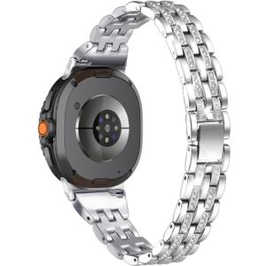 Bling Women Slim Band Compatible with Samsung Galaxy Watch 8 40mm 44mm/Watch8 Classic 46mm Dressy Wristbands (Silver)