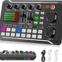 Facmogu F998 Live Sound Card Audio Mixer, Podcast Audio Interface with DJ Mixer Effects, Voice Changer with Sound Effects for PS4 PS5 Karaoke Tiktok YouTube Live Streaming Record Gaming