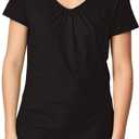 Hanes Women's Shirts, Slub Cotton Shirred V-Neck Tee, Cotton T-Shirts for Women, Womens Tee Shirts (XX-Large, Black)