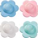 Hair Catcher Silicone Hair Stopper Shower Drain Covers with Suction Cups Suit for Bathroom Bathtub and Kitchen, 4 Pack