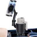 Car Cup Holder Expander Phone Holder with Adjustable Arm and Base, 2 in 1 Phone Mount and CupHolder Adapter with Expandable Base for Most Large Drink Bottle and Fit All 47'' Smartphones