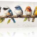 ARTZGX Bird Canvas Wall Art Colorful Birds on Branch Pictures Wall Decor Rustic Sparrow Artwork Painting for Living Room Decor Frame(Blue 8L x 24W)