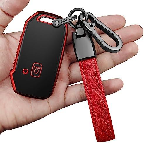 Sindeda for Kia Key Fob Cover,with Leather Keychain Protector Compatible with Cerato Ceed Forte NIRO Sorento Seltos Sportage Soul Telluride Remote/Smart Key,Key Fob Shell(Red)