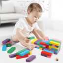 Wooden Blocks Stacking Games, 48PCS Tumbling Stacking Blocks Game for Kids and Families, Wood Colorful Balancing Blocks Montessori Toys for Kids with Storage Bag