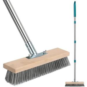 Stainless Steel Deck Scrub Brush with Long Handle, Outdoor Broom for Concrete, Deck, Cement Floor Cleaning, 53" Long Handled Heavy Duty Floor Scrubber