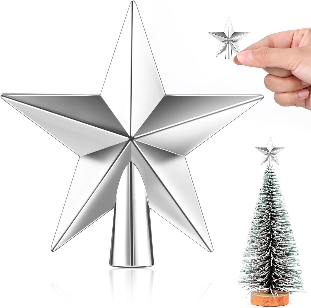Hanaive Valentines Tree Topper Mini Star Small Treetop for Christmas Tree Star Ornaments Decorative for Home Xmas Holiday Party(Silver,1.77 Inch,Plated)