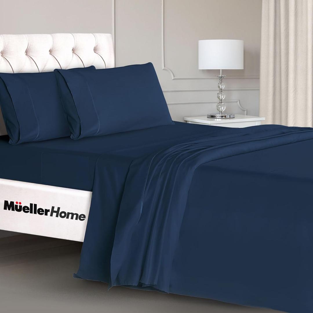 Mueller Luxury 4 Piece Twin XL Sheet Sets - Ultra-Soft 1800 Series, Cooling & Breathable Twin XL Bed Sheets, Hotel Quality Bedding, Deep Pocket up to 16" - Hypoallergenic, Wrinkle-Resistant, Navy