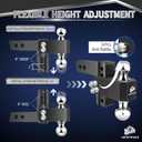 METOWARE Adjustable Trailer Hitch - Aluminum Tow Hitch Fits 2-Inch Receiver - Heavy Duty Drop Hitch with 4-Inch Drop/Rise for Truck (12,500 LBS GTW), Double Stainless Steel Locks & Hitch Pin (Black)