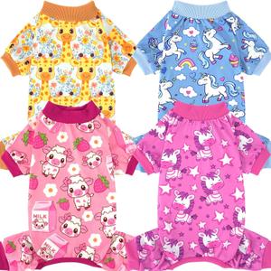 XPUDAC 4 Pack Dog Pajamas for Small Medium Dogs, Strechy Soft Puppy Clothes for Doggie Girl Boy Pet Jumpsuit, (Medium(Chest-16" Back-12" Neck-10.2"))