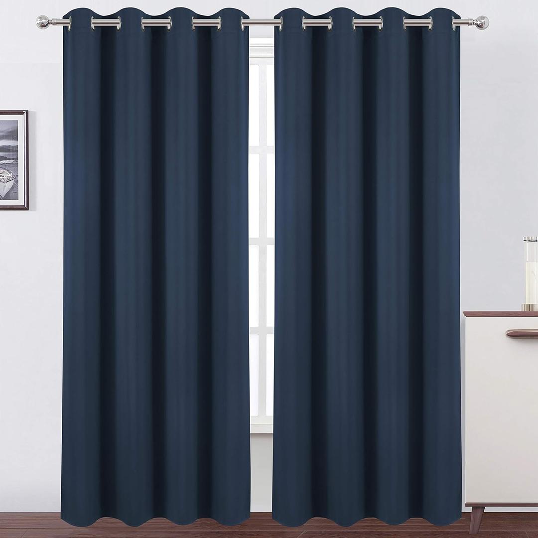 LEMOMO Blackout Curtains 66 x 84 inch/Navy Blue Curtains Set of 2 Panels/Thermal Insulated Room Darkening Bedroom Curtains