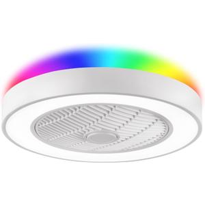 LEDIARY 20 Inch Low Profile Ceiling Fans with Lights, Led Bladeless Ceiling Fan, Remote Control Enclosed Flush Mount Ceiling Fan With Timming, 3000-6000K, 6 Wind Speed, 3000LM, 57W-White RGB