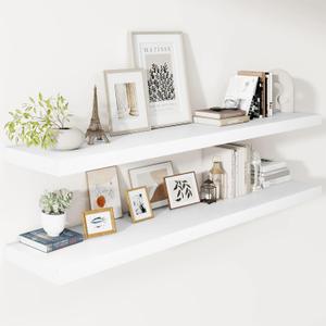 Vivelove 24/36/48/55 Inch Floating Shelves for Wall, 12 Deep Shelves for Room Wall Mounted, 2" Thick Floating Shelf for Living Room Bedroom Bathroom Kitchen Laundry Room, Set of 2 White, 55.1"W x 12"D x 2"H,Set of 2
