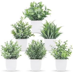 Der Rose 6 Pack Fake Plants Small Artificial Plants Faux Plants Indoor for Home Bathroom Bedroom Living Room Classroom Decor (Grey)