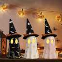 DAZONGE Halloween Decor Indoor, Set of 3 Ceramic Ghosts with Witch Hats, Cute Spooky Ghost Figurines for Mantel, Shelf & Tabletop Decor, Halloween Decorations
