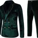 UNINUKOO Mens Suits Velvet 2 Piece Suit Slim Fit Double Breasted Formal Dinner Tuxedo (Order Two Size Up) (44, Dark Green)