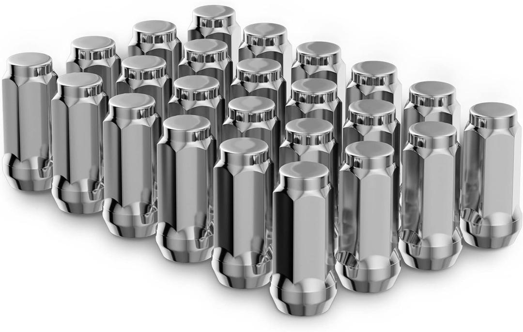 24pcs M14x1.5 Lug Nuts for Silverado Suburban Sierra 1500 Tahoe Yukon Escalade ESV, 1.78 inch Closed End Bulge Acorn Chrome Lug Nuts Replacement 19mm Hex One-Piece Wheel Lug Nut