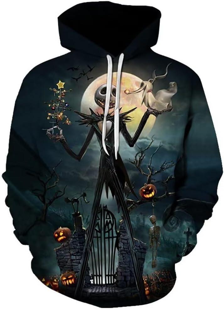 Nightmare Before Christmas Jack Sally Novelty Hoodie 3D Print Sweatshirts (Medium, Grey)