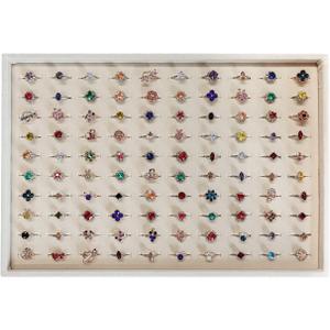 Stratelife Velvet Ring Storage Jewelry Tray Stackable Jewelry Display Drawer Organizer 100 Slots Jewelry Holder Case Jewelry Tray for Display (Beige)