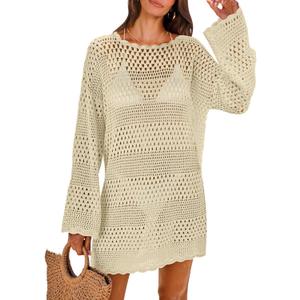 ANRABESS Women Swimsuit Crochet Swim Cover Up 2025 Summer Bathing Suit Swimwear Mesh Knit Beach Dress Vacation Outfits (Medium, Beige) ANRABESS Women Swimsuit Crochet Swim Cover Up 2025 Summer Bathing Suit Swimwear Mesh Knit Beach Dress Vacation Outfits (Medium, Beige)