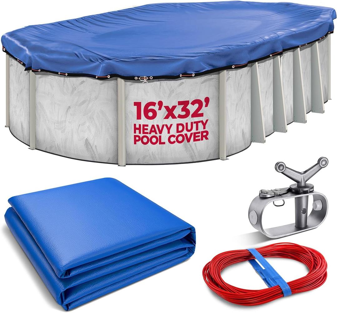 16-ft x 32-ft Oval Premium Heavy-Duty Winter Pool Cover - Royal Blue, Extra Thick and Durable, Tear-Proof, UV-Resistant, Reinforced Edges, Easy Install, All-Season Protection for Above Ground Pools