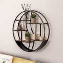 Round Wall Shelf,24 inch Metal Circle Shelf Wood Floating Shelves,Rustic Retro Wall Mounted Display Organizer Shelf for Fireplace,Living Room,Bathroom, Large
