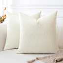 OTOSTAR Pack of 2 Textured Boucle Throw Pillow Covers Square Pillow Cases Cozy Soft Decorative Couch Cushion Case for Chair Sofa Bedroom Living Room Home Decor 24 x 24 Inch, Cream White