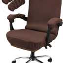 Office Chair Cover with Armrest Covers Stretchable Oversized Desk Chair Cover with Zipper Thick High Back Office Seat Cover for Extra Large Executive (Big Tall Man) Chairs(X-Large Size, Coffee)