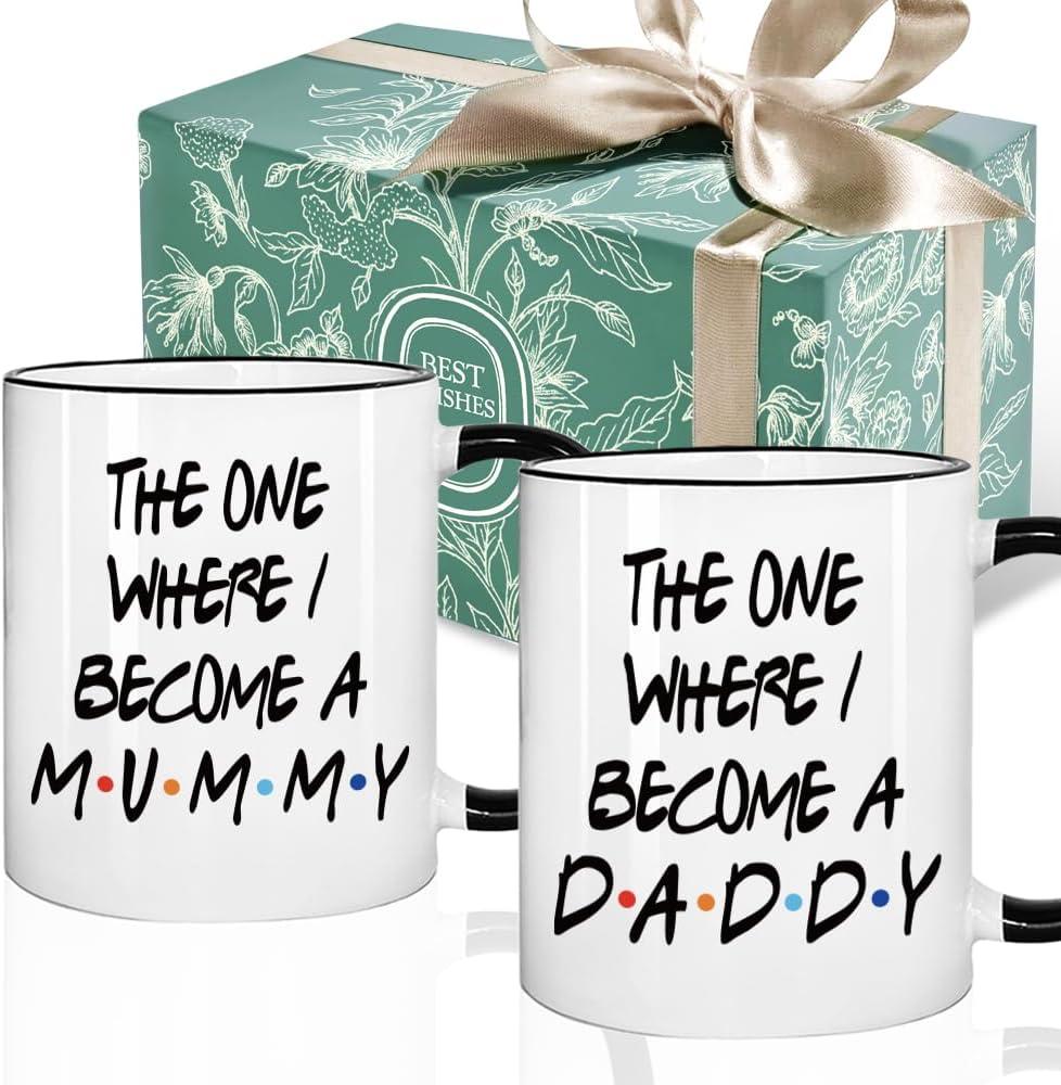 Mommy & Daddy Mug Set for New Mom and Dad, Pregnancy Announcement Gifts for New Parents, Promoted To Mummy & Daddy, First Time Mom Dad to Be Gifts 11oz