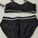 BMJL Women's High Waisted Bikini Sets Sporty Two Piece Swimsuits Color Block Cheeky High Cut Bathing Suits (Large, Black011)