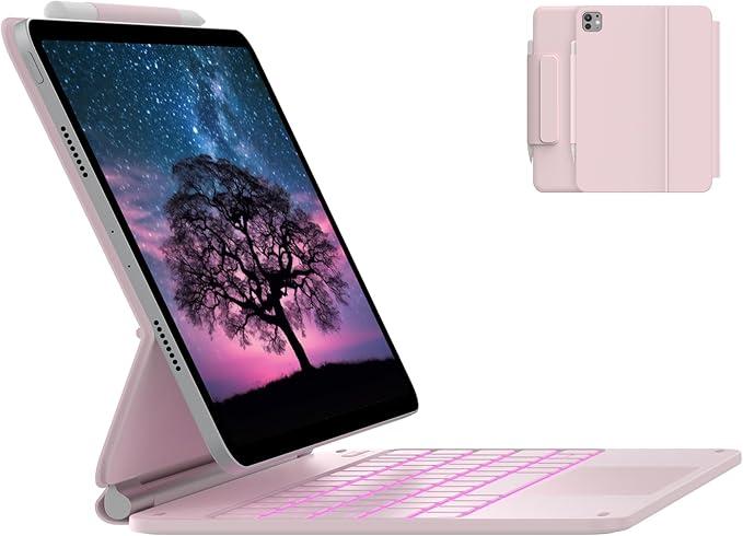 Typecase Edge Keyboard Case For iPad Air 11-Inch(M3/M2, 2025/2024), iPad Pro 11-Inch(4th/3rd/2nd/1st Gen) & iPad Air 10.9-Inch 5/4th Gen, Floating Magnetic Stand, Multi-Touch Trackpad & Wireless Mouse, Pink