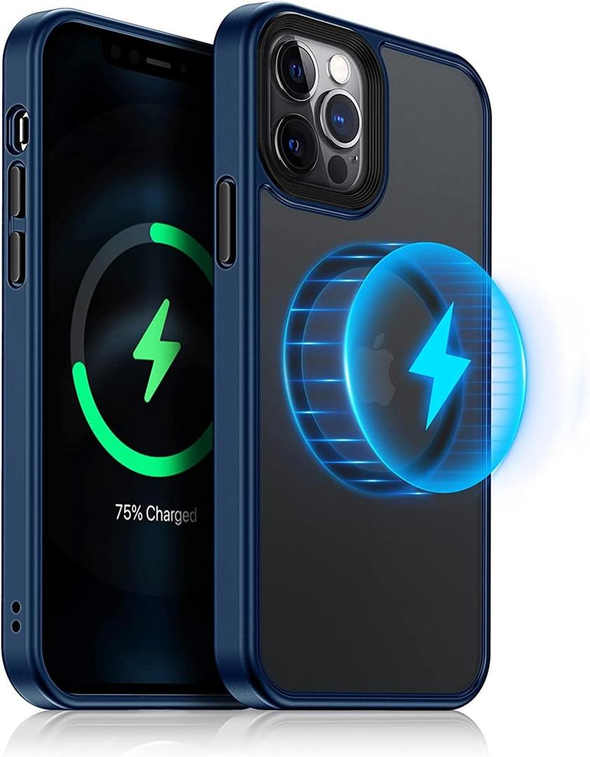 Meifigno Magnetic Case for iPhone 12/iPhone 12 Pro Case 6.1 Inch, [Military Grade Protection & Compatible with MagSafe], Translucent Matte Back with Soft Silicone Edge for iPhone 12 Case, Blue