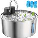 Wireless Cat Water Fountain - 108oz/3.2L Automatic Cat Water Fountain Cordless, Stainless Steel Battery Operated Pet Fountain Rechargeable Water Dispenser for Cats, Dogs, Multiple Pets