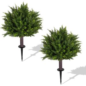 24.5 Inch Set of 2 Topiary Cedar Trees Artificial Outdoor,UV Resistant Shrubs Artificial Outdoor Plants,Artificial Bushes for Outdoors with Ground Spike for Spring Porch Decor2PCS