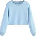 EXARUS Girls Crop Sweatshirts Tie Dye Pullover Checkered Print Crewneck Long Sleeve Casual School for Kids 6-12Y (Blue)
