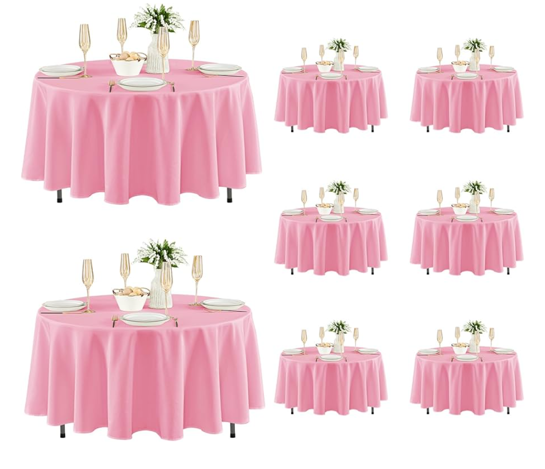 Fitable 8 Pack Round Tablecloths: Stain Resistant Wrinkle Free Circle Table Clothes, Washable Reusable Polyester Table Covers for Wedding Party Birthday Banquet Reception(Pink, 84 Inch)
