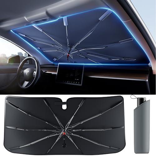 [2025 Upgrade] Weektic Windshield Sun Shade [UPF50+ Crystal Nano Reflector] Protect Car from Sun Ray Damage, Umbrella Sun Shade for Car SUV Truck Keep Cool & Comfy, Medium (57" L x 31" W)
