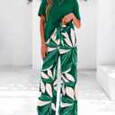 PRETTYGARDEN Women Summer 2 Piece Outfits 2026 Short Sleeve Knit Top Floral Print Belted Wide Leg Pant Sets With Pockets (Green, S)