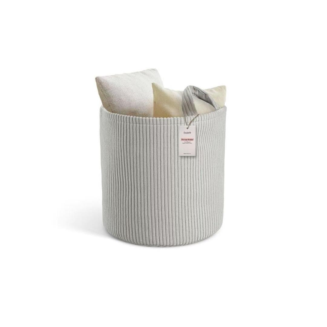 PUTSKA Blanket Basket  Round Storage for Toys and Blankets, Clothes, Stuffed Animals  Soft Baby Girl Basket for Nursery, Kids Room, Bedroom, Living Room  Large, Grey