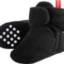 Fleece Baby Booties 0-6 Months Unisex Newborn Booties Non-Slip Newborn First Walkers Shoes Baby Slippers for Baby Boys & Baby Girls, Black