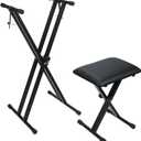 Keyboard Stands and Bench Set,7 Adjustable Heights Double-X Keyboard Stand,Portable Keyboard Piano Stand with Locking Straps,Piano Keyboard Stand Fits for 54-88 Key Digital Pianos(9.84-29.92Inch)