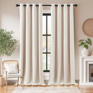 jinchan Linen Blend Full Blackout Boho Curtains 50W x 96L Inch Beige for Living Room Bedroom Burlap Curtains Grommet Thermal Insulated Drapes 2-Panel Set