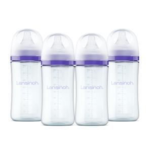 Lansinoh Anti-Colic Glass Baby Bottles, 8 Ounces, 4 Count Bottles for Feeding, Baby Essentials, Includes 4 Medium Flow Nipples, Size M