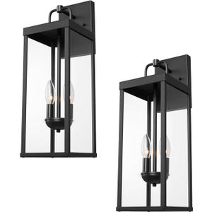 Outdoor Wall Sconce Lights, 20 Inch Tall Transitional Exterior Wall Lighting with Clear Glass, Modern Black Carriage Lantern Lamp Outside for Front Porch Garage Garden Patio Corridor Doorway (Medium-2 Pack)