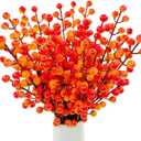 16.5 inch Artificial Fall Berry Stems Branches, 8 Pcs Faux Orange Holly Berry Fall Picks Floral Arrangements for Autumn Thanksgiving Home Table Vase Centerpiece DIY Decorations