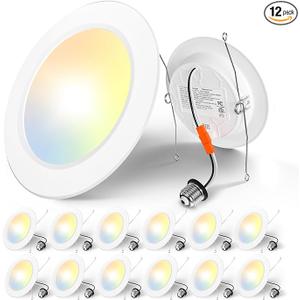 Amico Recessed Lighting 5/6 Inch, 6 Pack 5CCT Flat LED Can Lights, 2700K/3000K/4000K/5000K/6000K Selectable,12W Eqv 110W, 1050LM Brightness, Retrofit Installation - ETL & FCC, White